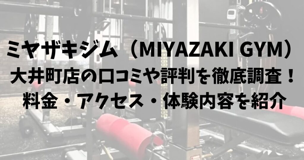 ミヤザキジム（MIYAZAKI GYM）大井町店の口コミや評判を徹底調査！料金・アクセス・体験内容を紹介